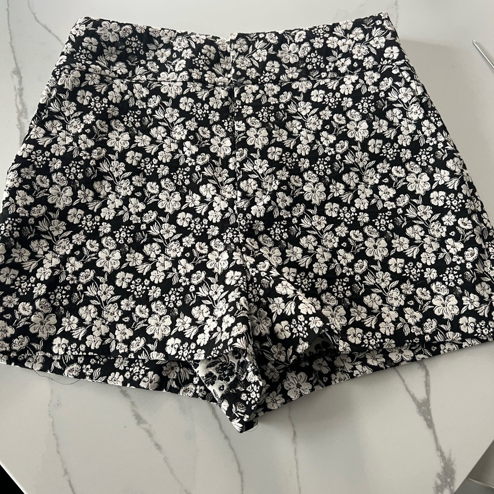 Alice + Olivia High Waist Black and White Floral Shorts